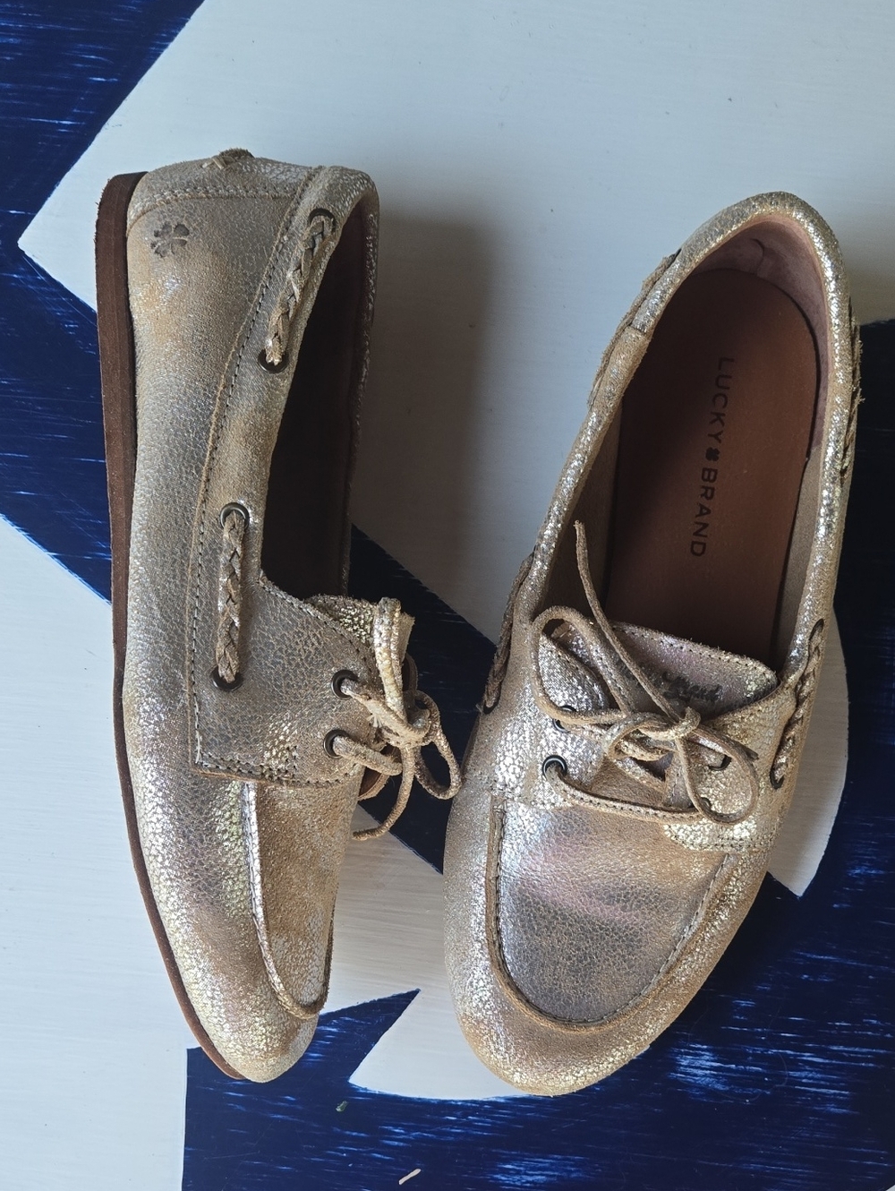 Lucky Brand Tirani Crackled Gold Leather Loafer Size 8